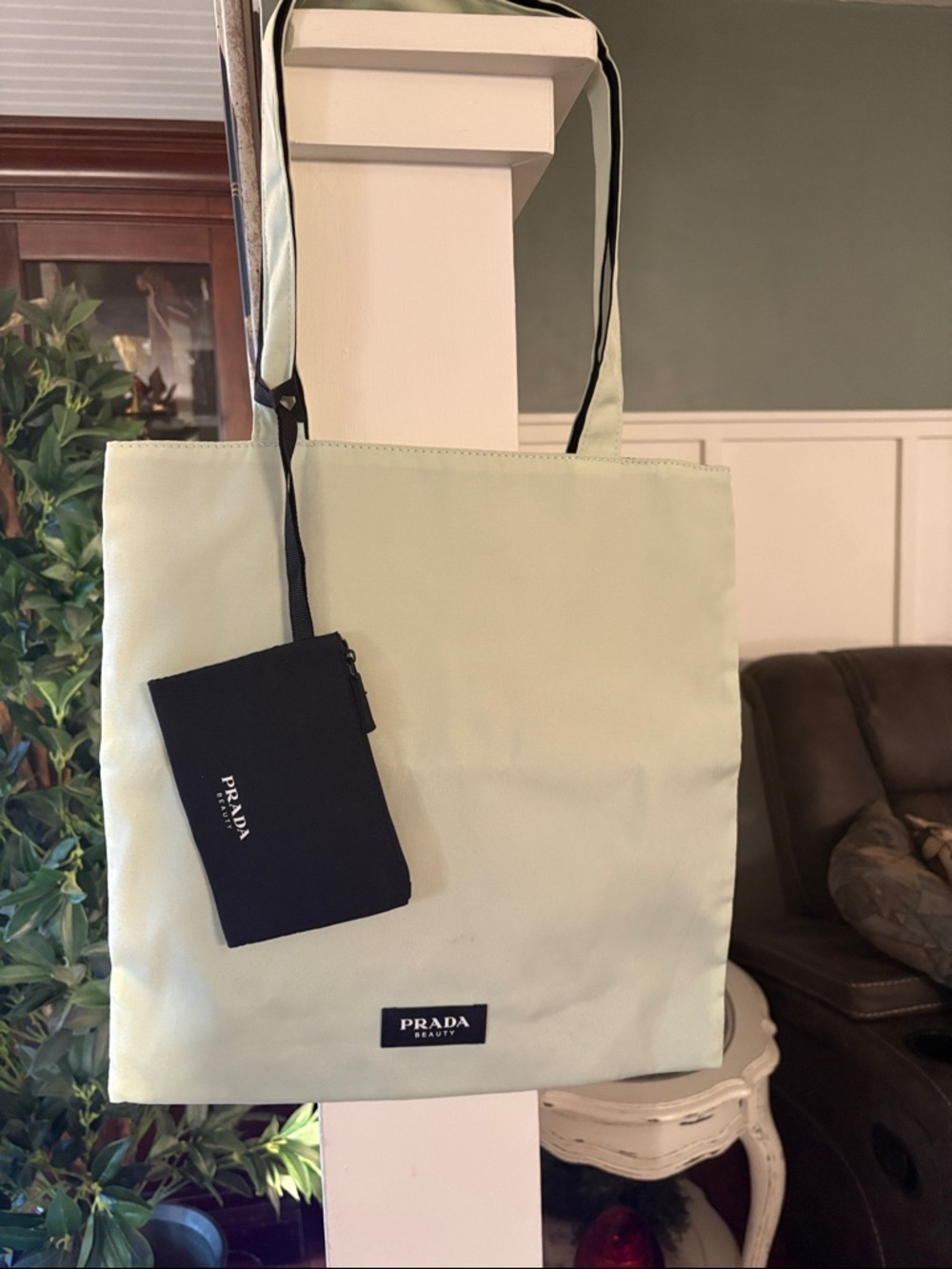 Prada Pale Mint Tote with Black Zipper Pouch
